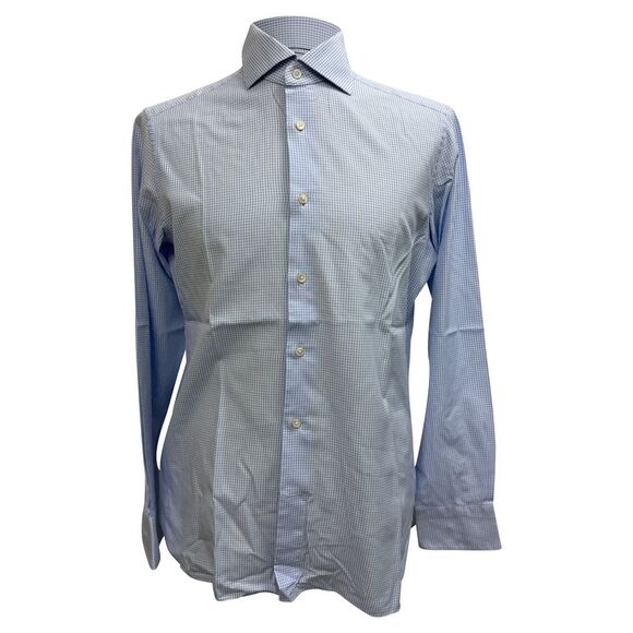Ermenegildo Zegna Trofeo Gingham Button-Down Shirt in Blue Cotton